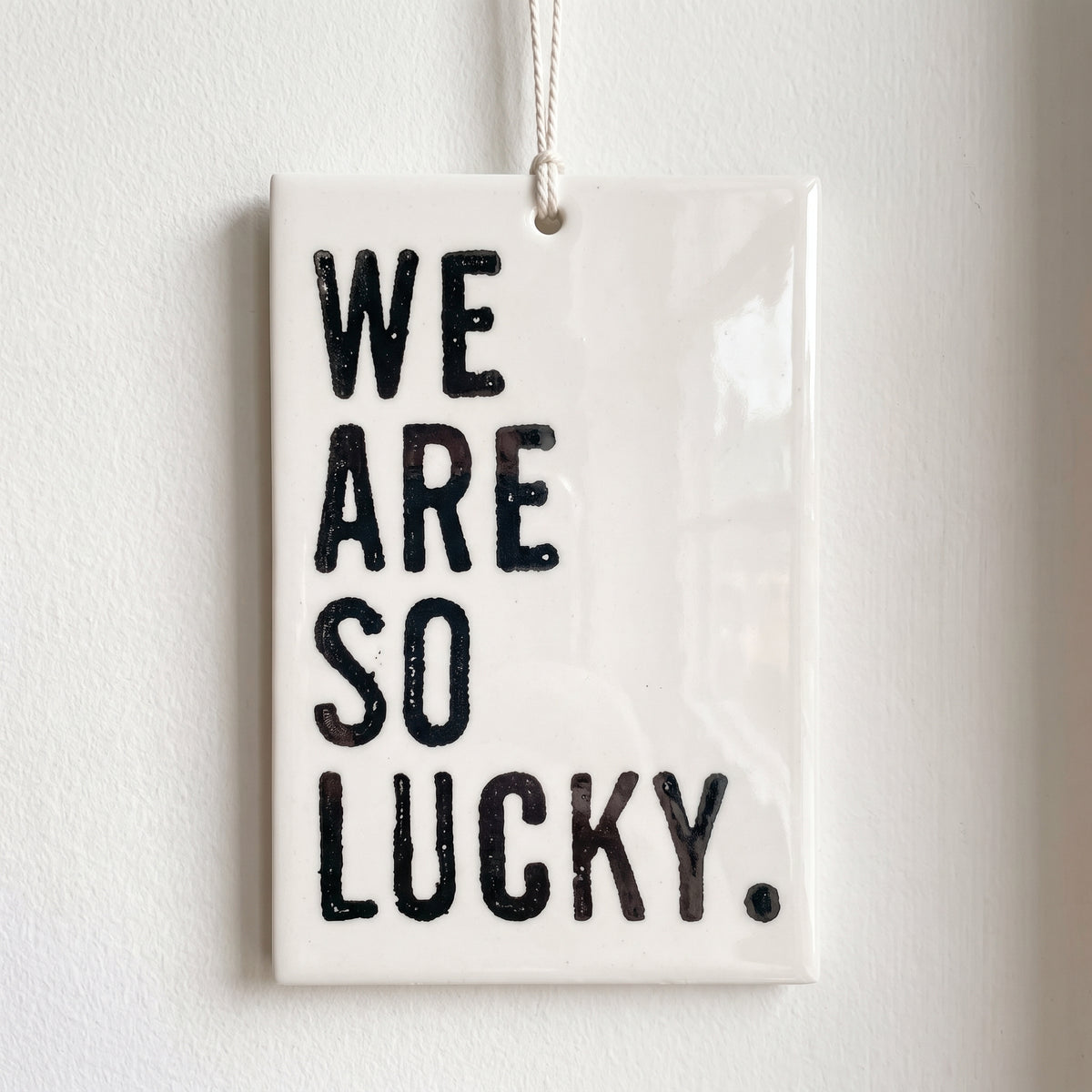 Porcelain wall tag: we
are
so
lucky.