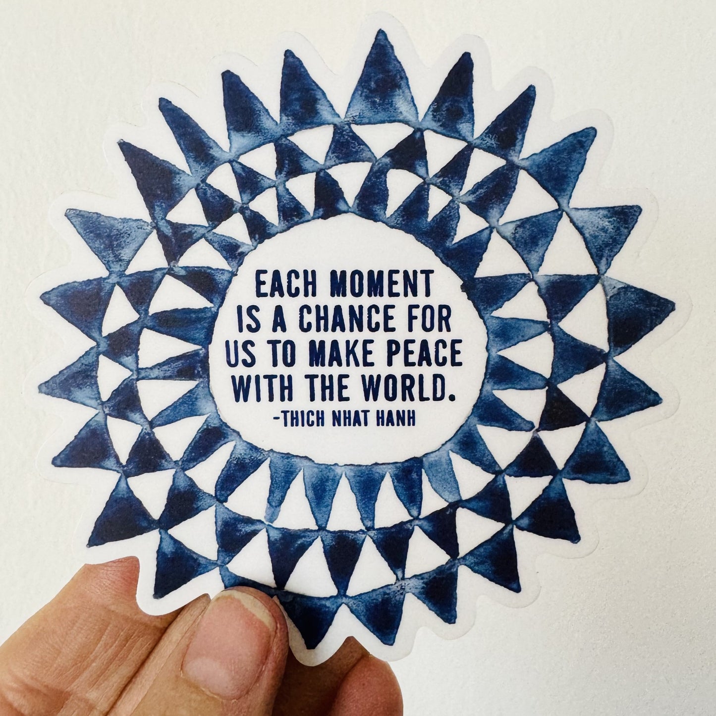 vinyl sticker thich nhat hanh quote blue triangle pattern • water bottle sticker • journal sticker