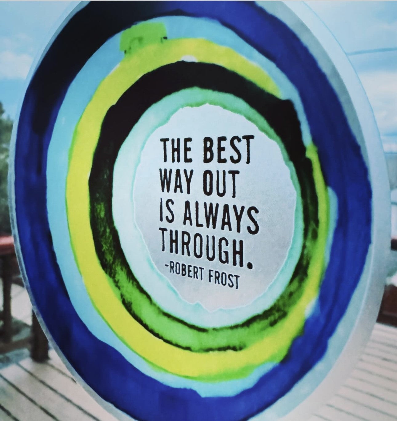 5" round vinyl CLEAR sticker robert frost quote hand painted pattern • water bottle sticker • journal sticker • window sticker