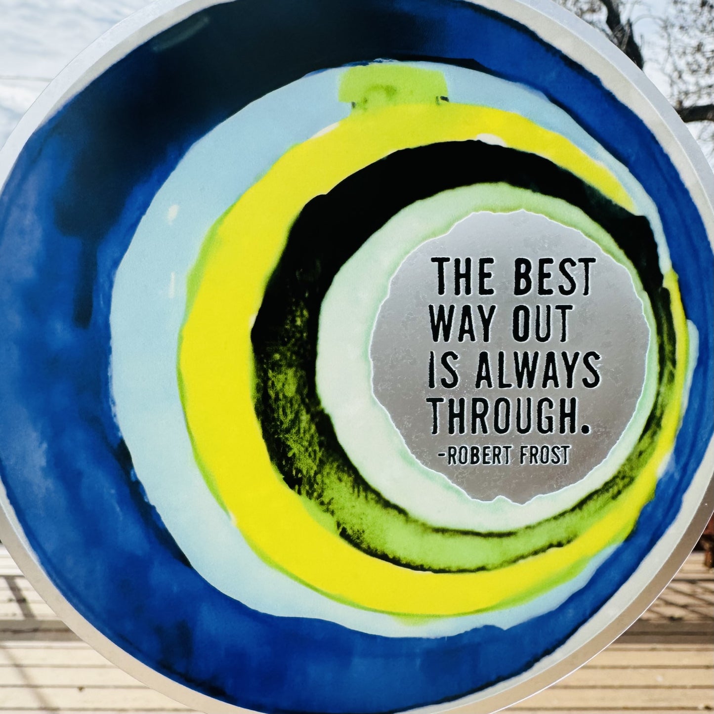5" round vinyl CLEAR sticker robert frost quote hand painted pattern • water bottle sticker • journal sticker • window sticker