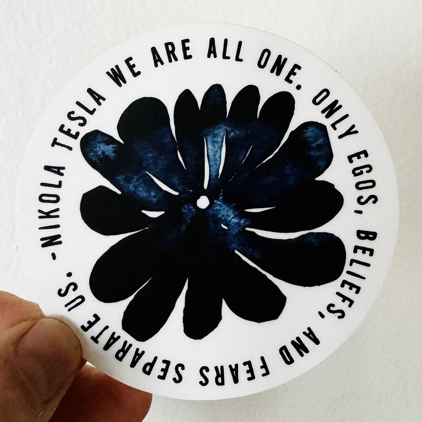 3" round vinyl sticker nikola tesla quote hand painted pattern • water bottle sticker • journal sticker
