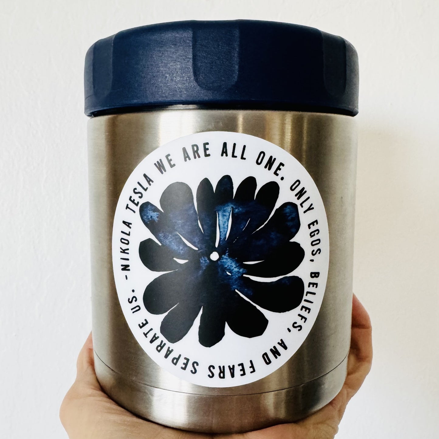3" round vinyl sticker nikola tesla quote hand painted pattern • water bottle sticker • journal sticker