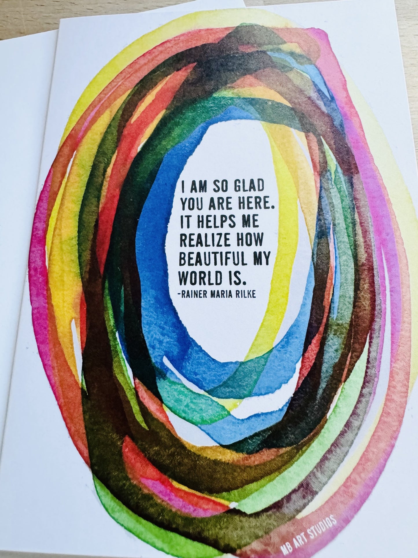 i am so glad you are here rainer maria rilke greeting card 4 1/8" w x 5 7/8"