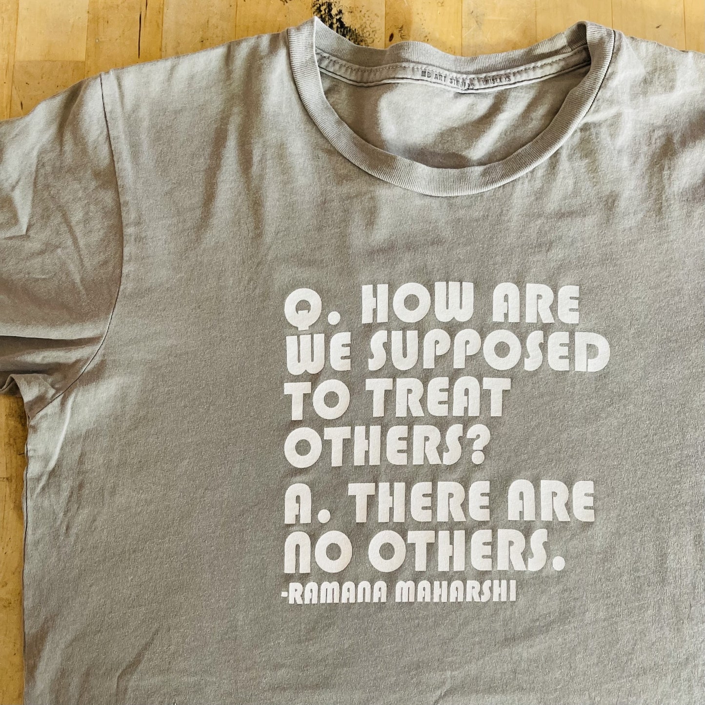 UNISEX 100% jersey cotton t-shirt screen printed with water based ink made, printed and sewn in usa.