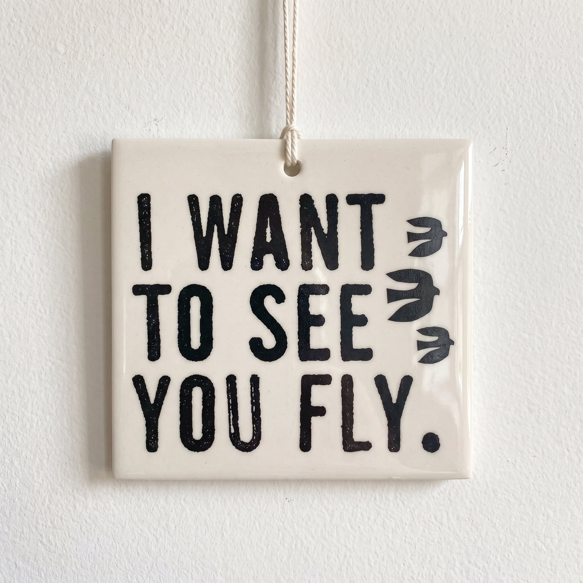 Porcelain wall tag: I want to see you fly