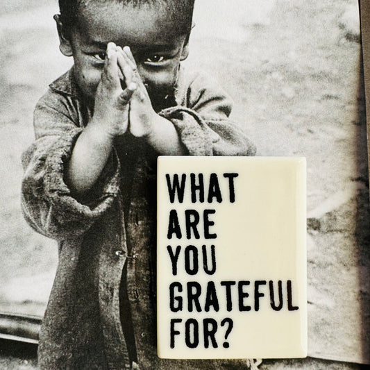 what are you grateful for? ceramic magnet 1.5" w x 2.06" h
