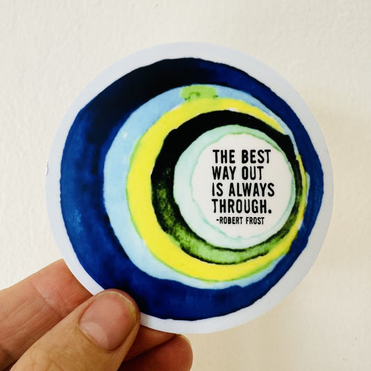 3" round vinyl sticker robert frost quote hand painted pattern • water bottle sticker • journal sticker