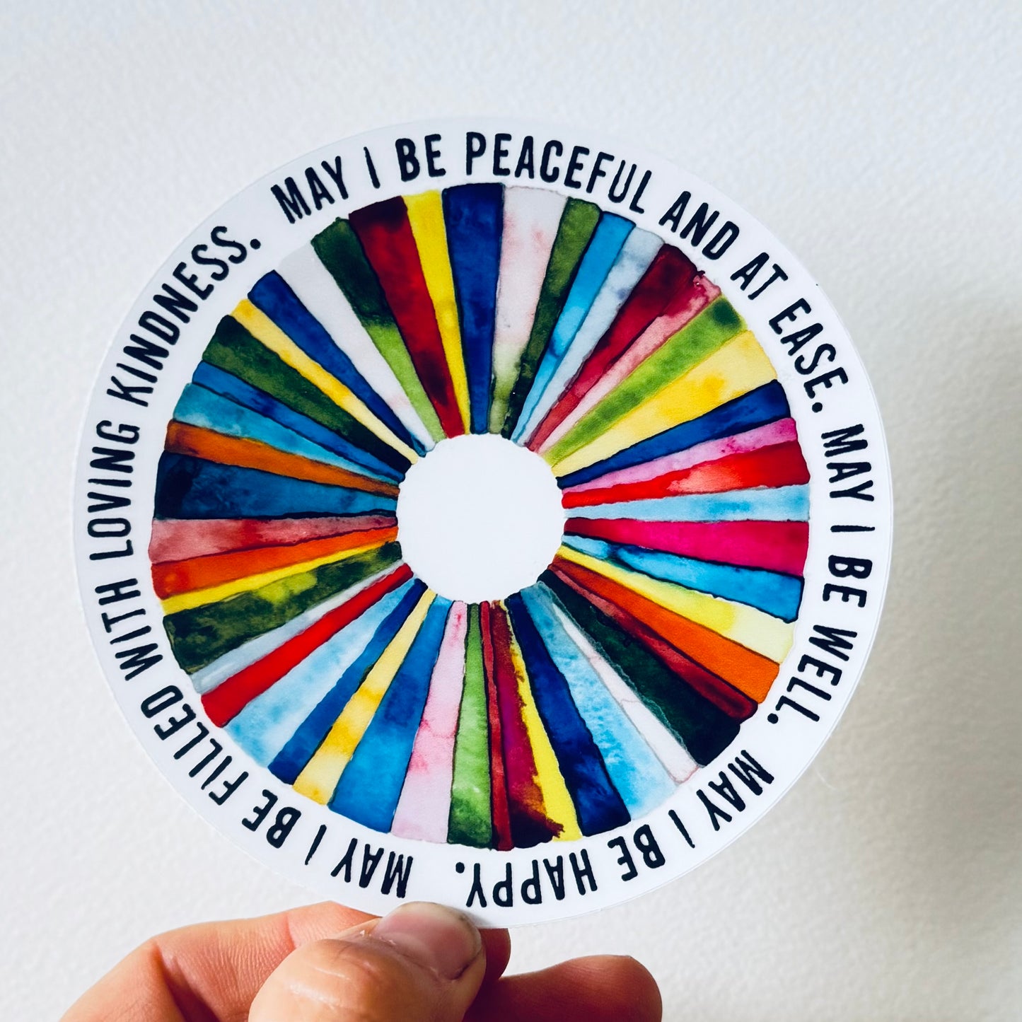 5" round vinyl CLEAR sticker metta prayer hand painted pattern • water bottle sticker • journal sticker • window sticker