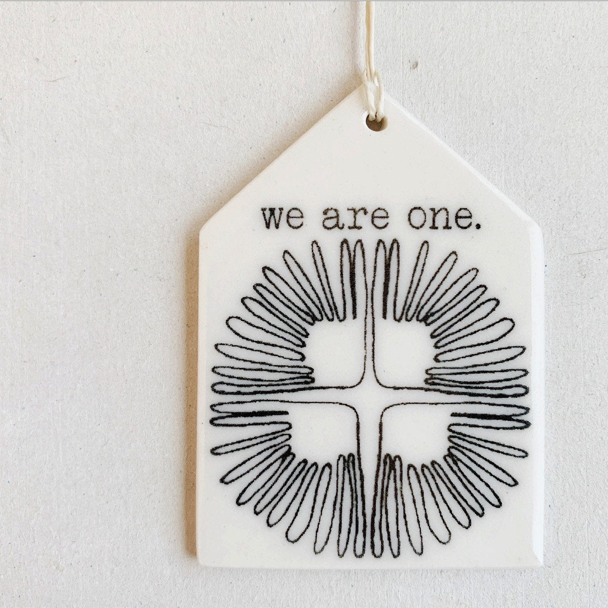 we are one | ceramic wall tag | ceramic wall art | minimalist design | home decor | meaningful gift | one consciousness | hand drawn pattern