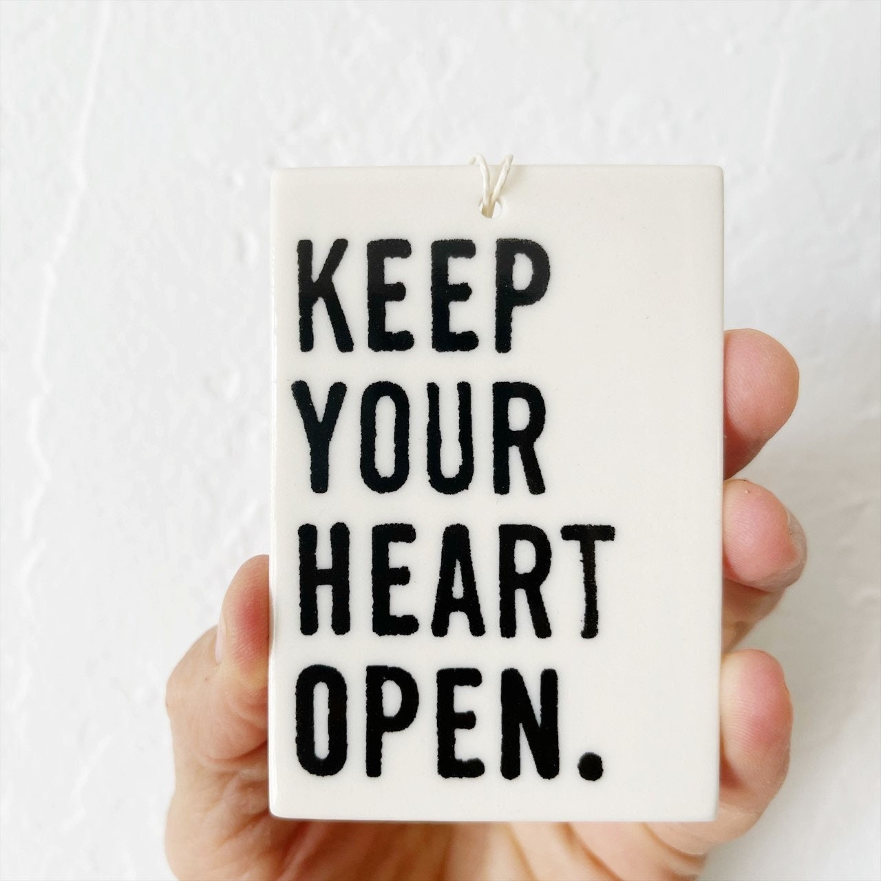 keep your heart open | open heart | heart quote |ceramic wall tag | ceramic wall art | screenprinted ceramics | inner peace | meditation